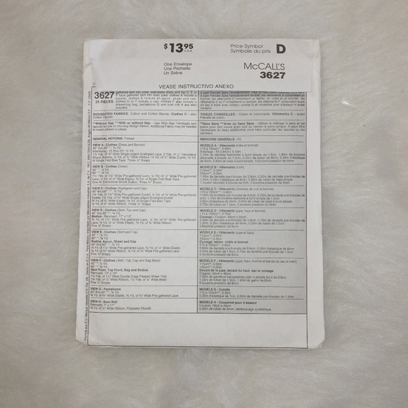 McCall's 3627 Old Fashion 18" Doll Wardrobe,  fits American Girl Doll - Picture 5 of 5